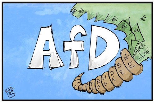 Cartoon: AfD-Spendenaffäre (medium) by Kostas Koufogiorgos tagged karikatur,koufogiorgos,illustration,cartoon,afd,spendenaffäre,geld,füllhorn,partei,korruption,wahlkampf,hilfe,karikatur,koufogiorgos,illustration,cartoon,afd,spendenaffäre,geld,füllhorn,partei,korruption,wahlkampf,hilfe