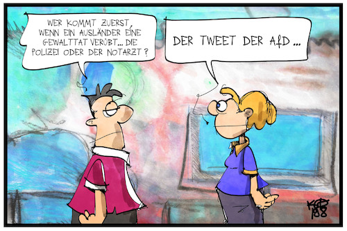 Cartoon: AfD-Tweets (medium) by Kostas Koufogiorgos tagged karikatur,koufogiorgos,illustration,cartoon,afd,twitter,tweet,notarzt,polizei,straftat,gewalttat,kriminalität,reaktion,social,media,partei,hetze,hass,karikatur,koufogiorgos,illustration,cartoon,afd,twitter,tweet,notarzt,polizei,straftat,gewalttat,kriminalität,reaktion,social,media,partei,hetze,hass