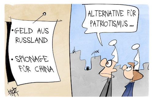 Cartoon: AfD (medium) by Kostas Koufogiorgos tagged karikatur,koufogiorgos,afd,spionage,patriotismus,china,russland,karikatur,koufogiorgos,afd,spionage,patriotismus,china,russland