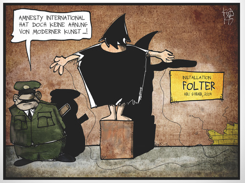 Cartoon: AI-Bericht zur Folter (medium) by Kostas Koufogiorgos tagged karikatur,koufogiorgos,illustration,cartoon,amnesty,international,ai,folter,bericht,abu,ghraib,irak,usa,gewalt,skandal,kunst,installation,krieg,karikatur,koufogiorgos,illustration,cartoon,amnesty,international,ai,folter,bericht,abu,ghraib,irak,usa,gewalt,skandal,kunst,installation,krieg