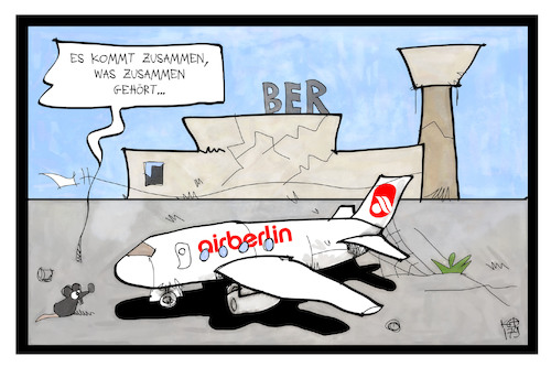 Cartoon: Air BERlin (medium) by Kostas Koufogiorgos tagged karikatur,koufogiorgos,illustration,cartoon,air,berlin,ber,fluglinie,flugzeug,maus,stillstand,warten,pleite,baustelle,karikatur,koufogiorgos,illustration,cartoon,air,berlin,ber,fluglinie,flugzeug,maus,stillstand,warten,pleite,baustelle