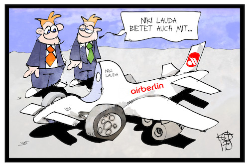 Cartoon: Air Berlin (medium) by Kostas Koufogiorgos tagged karikatur,koufogiorgos,illustration,cartoon,niki,lauda,flugzeug,rennwagen,auto,fahrzeug,formel,insolvenz,übernahme,karikatur,koufogiorgos,illustration,cartoon,niki,lauda,flugzeug,rennwagen,auto,fahrzeug,formel,insolvenz,übernahme