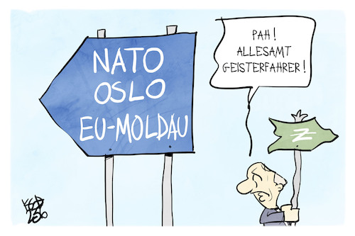 Cartoon: Alle Geisterfahrer außer Putin (medium) by Kostas Koufogiorgos tagged karikatur,koufogiorgos,putin,moldau,eu,nato,geisterfahrer,russland,wegweiser,karikatur,koufogiorgos,putin,moldau,eu,nato,geisterfahrer,russland,wegweiser