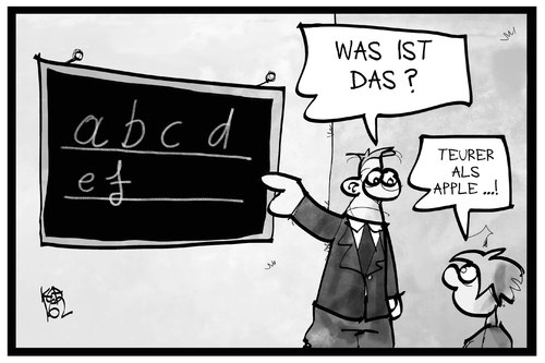 Cartoon: Alphabet (medium) by Kostas Koufogiorgos tagged karikatur,koufogiorgos,illustration,cartoon,alphabet,google,apple,unternehmen,wert,wirtschaft,schüler,schule,lehrer,buchstaben,börse,markt,karikatur,koufogiorgos,illustration,cartoon,alphabet,google,apple,unternehmen,wert,wirtschaft,schüler,schule,lehrer,buchstaben,börse,markt