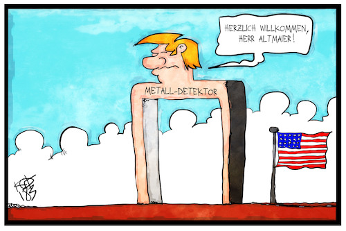 Cartoon: Altmaier in den USA (medium) by Kostas Koufogiorgos tagged karikatur,koufogiorgos,illustration,cartoon,altmaier,usa,trump,stahl,aluminium,strafzoll,metall,detektor,empfang,willkommen,wirtschaftsminister,karikatur,koufogiorgos,illustration,cartoon,altmaier,usa,trump,stahl,aluminium,strafzoll,metall,detektor,empfang,willkommen,wirtschaftsminister