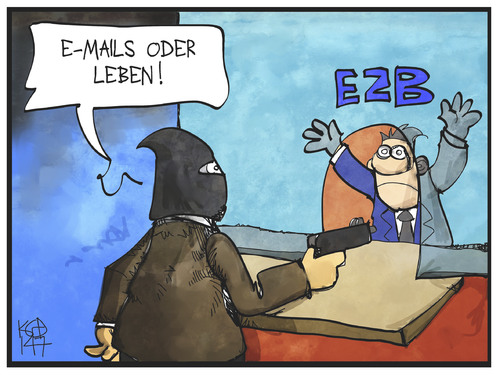 Cartoon: Angriff auf die EZB (medium) by Kostas Koufogiorgos tagged karikatur,koufogiorgos,ezb,überfall,raub,bankräuber,hacker,daten,bank,wirtschaft,datenleck,kriminalität,karikatur,koufogiorgos,ezb,überfall,raub,bankräuber,hacker,daten,bank,wirtschaft,datenleck,kriminalität