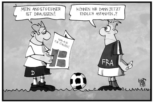 Cartoon: Angstgegner Italien (medium) by Kostas Koufogiorgos tagged karikatur,koufogiorgos,illustration,cartoon,wm,russland,2018,italien,frankreich,deutschland,dfb,angstgegner,spiel,fussball,sport,qualifikation,karikatur,koufogiorgos,illustration,cartoon,wm,russland,2018,italien,frankreich,deutschland,dfb,angstgegner,spiel,fussball,sport,qualifikation