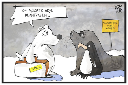 Cartoon: Antarktis (medium) by Kostas Koufogiorgos tagged karikatur,koufogiorgos,illustration,cartoon,antarktis,meer,schutzzone,umweltschutz,tierwelt,eisbär,asyl,pinguin,seehund,klimawandel,nordpol,südpol,karikatur,koufogiorgos,illustration,cartoon,antarktis,meer,schutzzone,umweltschutz,tierwelt,eisbär,asyl,pinguin,seehund,klimawandel,nordpol,südpol