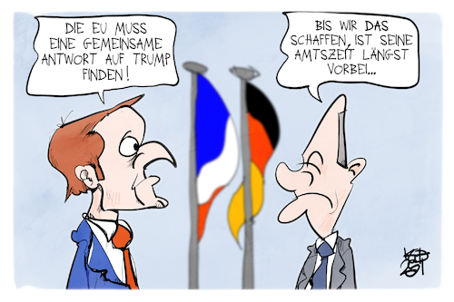 Cartoon: Antwort auf Trump (medium) by Kostas Koufogiorgos tagged karikatur,koufogiorgos,trump,scholz,macron,usa,eu,karikatur,koufogiorgos,trump,scholz,macron,usa,eu