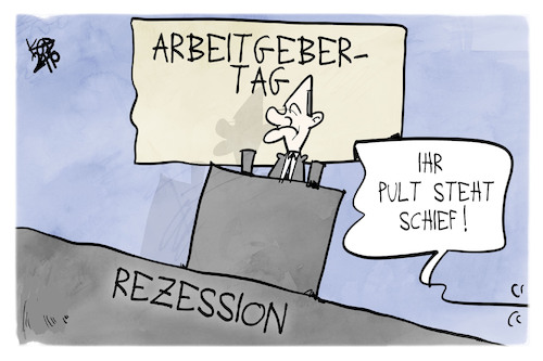 Cartoon: Arbeitgebertag (medium) by Kostas Koufogiorgos tagged karikatur,koufogiorgos,scholz,rezession,arbeitgebertag,wirtschaft,rede,pult,schief,karikatur,koufogiorgos,scholz,rezession,arbeitgebertag,wirtschaft,rede,pult,schief