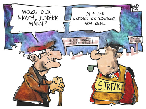 Cartoon: Arbeitskampf und Altersarmut (medium) by Kostas Koufogiorgos tagged karikatur,koufogiorgos,cartoon,illustration,streik,öffentlicher,dienst,verdi,arbeiter,demonstration,rentner,rente,altersarmut,geld,arbeitskampf,politik,arbeitsniederlegung,karikatur,koufogiorgos,cartoon,illustration,streik,öffentlicher,dienst,verdi,arbeiter,demonstration,rentner,rente,altersarmut,geld,arbeitskampf,politik,arbeitsniederlegung