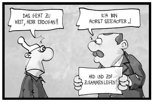 Cartoon: ARD und ZDF (medium) by Kostas Koufogiorgos tagged michel,demokratie,csu,vielfalt,meinungsfreiheit,fusion,seehofer,erdogan,journalismus,anstalt,medien,rundfunk,fernsehen,rechtlich,offentlich,zdf,ard,cartoon,illustration,koufogiorgos,karikatur,karikatur,koufogiorgos,illustration,cartoon,ard,zdf,offentlich,rechtlich,fernsehen,rundfunk,medien,anstalt,journalismus,erdogan,seehofer,fusion,meinungsfreiheit,vielfalt,csu,demokratie,michel