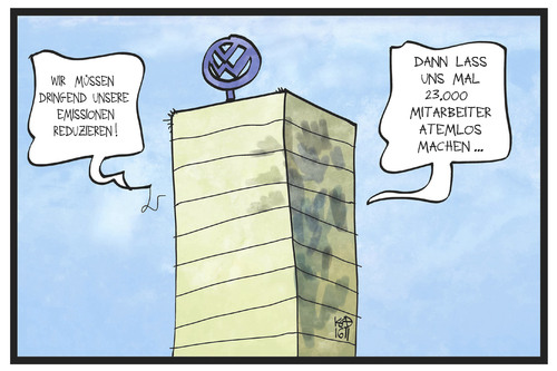 Cartoon: Atemlos bei VW (medium) by Kostas Koufogiorgos tagged karikatur,koufogiorgos,illustration,cartoon,vw,volkswagen,konzern,zentrale,emission,mitarbeiter,entlassung,atemlos,wirtschaft,arbeit,arbeitslos,karikatur,koufogiorgos,illustration,cartoon,vw,volkswagen,konzern,zentrale,emission,mitarbeiter,entlassung,atemlos,wirtschaft,arbeit,arbeitslos