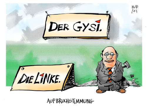 Cartoon: Aufbruchstimmung (medium) by Kostas Koufogiorgos tagged linke,lafontaine,gysi,partei,bundesvorsitz,vorsitzender,parteichef,bundespolitik,spd,annäherung,innenpolitik,karikatur,kostas,koufogiorgos,linke,lafontaine,gysi,partei,bundesvorsitz,vorsitzender,parteichef,bundespolitik,annäherung,spd,innenpolitik,lafontaines,rücktritt