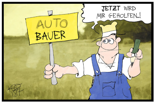 Cartoon: Auto-Bauer (medium) by Kostas Koufogiorgos tagged karikatur,koufogiorgos,illustration,cartoon,bauer,autobauer,hilfe,landwirt,geld,ernteausfall,wirtschaft,ungerechtigkeit,hitzewelle,dürre,karikatur,koufogiorgos,illustration,cartoon,bauer,autobauer,hilfe,landwirt,geld,ernteausfall,wirtschaft,ungerechtigkeit,hitzewelle,dürre