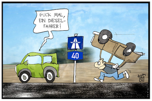 Cartoon: Autobahn-Dieselfahrverbot (medium) by Kostas Koufogiorgos tagged karikatur,koufogiorgos,illustration,cartoon,autobahn,diesel,fahrverbot,a40,ruhrgebiet,nrw,mobilität,auto,luftverschmutzung,feinstaub,umwelt,karikatur,koufogiorgos,illustration,cartoon,autobahn,diesel,fahrverbot,a40,ruhrgebiet,nrw,mobilität,auto,luftverschmutzung,feinstaub,umwelt