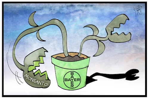 Cartoon: Bayer-Monsanto (medium) by Kostas Koufogiorgos tagged karikatur,koufogiorgos,illustration,cartoon,bayer,monsanto,pflanze,fleischfressend,chemie,agrar,wirtschaft,aktie,karikatur,koufogiorgos,illustration,cartoon,bayer,monsanto,pflanze,fleischfressend,chemie,agrar,wirtschaft,aktie