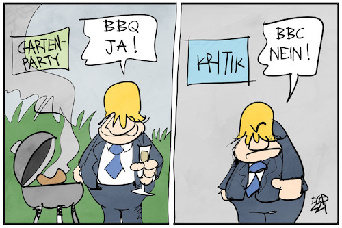 Cartoon: BBQ statt BBC (medium) by Kostas Koufogiorgos tagged karikatur,koufogiorgos,illustration,cartoon,bbc,johnson,lügenpresse,extremismus,uk,örr,karikatur,koufogiorgos,illustration,cartoon,bbc,johnson,lügenpresse,extremismus,uk,örr