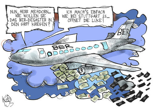 Cartoon: BER (medium) by Kostas Koufogiorgos tagged mehdorn,ber,flughafen,stuttgart,21,manager,geld,kosten,flugzeug,karikatur,kostas,koufogiorgos,mehdorn,ber,flughafen,stuttgart,21,manager,geld,kosten,flugzeug,karikatur,kostas,koufogiorgos