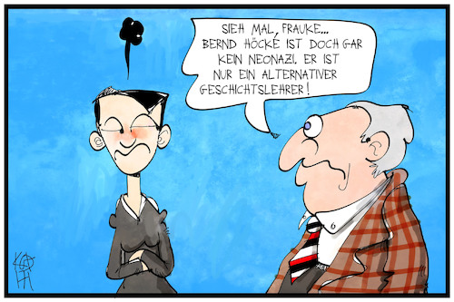 Cartoon: Bernd Höcke (medium) by Kostas Koufogiorgos tagged karikatur,cartoon,koufogiorgos,illustration,hoecke,gauland,petry,neonazi,geschichtslehrer,afd,ausschluss,partei,alternativ,fakten,politik,rechtsextremismus,karikatur,cartoon,koufogiorgos,illustration,hoecke,gauland,petry,neonazi,geschichtslehrer,afd,ausschluss,partei,alternativ,fakten,politik,rechtsextremismus