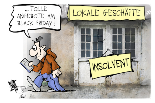 Cartoon: Black Friday (medium) by Kostas Koufogiorgos tagged karikatur,koufogiorgos,black,friday,shopping,angebot,ladensterben,einzelhandel,kunde,online,geschäft,karikatur,koufogiorgos,black,friday,shopping,angebot,ladensterben,einzelhandel,kunde,online,geschäft