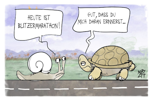 Cartoon: Blitzermarathon (medium) by Kostas Koufogiorgos tagged karikatur,koufogiorgos,blitzermarathon,schildkröte,schnecke,auto,kontrolle,verkehr,karikatur,koufogiorgos,blitzermarathon,schildkröte,schnecke,auto,kontrolle,verkehr