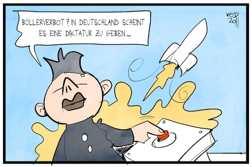 Cartoon: Böllerverbot (medium) by Kostas Koufogiorgos tagged karikatur,koufogiorgos,illustration,cartoon,böller,böllerverbot,feuerwerk,nordkorea,diktatur,kim,jong,un,deutschland,rakete,krieg,karikatur,koufogiorgos,illustration,cartoon,böller,böllerverbot,feuerwerk,nordkorea,diktatur,kim,jong,un,deutschland,rakete,krieg