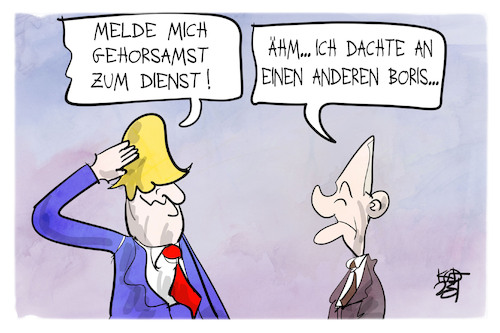 Cartoon: Boris wird Verteidigungsminister (medium) by Kostas Koufogiorgos tagged karikatur,koufogiorgos,boris,pistorius,johnson,verteidigungsminister,scholz,dienst,karikatur,koufogiorgos,boris,pistorius,johnson,verteidigungsminister,scholz,dienst