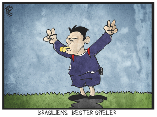 Cartoon: Brasiliens bester Spieler (medium) by Kostas Koufogiorgos tagged karikatur,koufogiorgos,cartoon,illustration,brasilien,wm,fussball,mannschaft,schiedsrichter,sport,spieler,fehlentscheidung,karikatur,koufogiorgos,cartoon,illustration,brasilien,wm,fussball,mannschaft,schiedsrichter,sport,spieler,fehlentscheidung