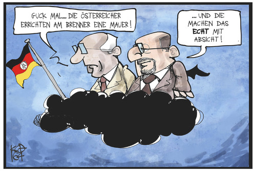 Cartoon: Brenner-Schließung (medium) by Kostas Koufogiorgos tagged karikatur,koufogiorgos,illustration,cartoon,brenner,österreich,grenze,honecker,ulbricht,ddr,mauer,absicht,wolke,sed,flüchtlingspolitik,himmel,karikatur,koufogiorgos,illustration,cartoon,brenner,österreich,grenze,honecker,ulbricht,ddr,mauer,absicht,wolke,sed,flüchtlingspolitik,himmel