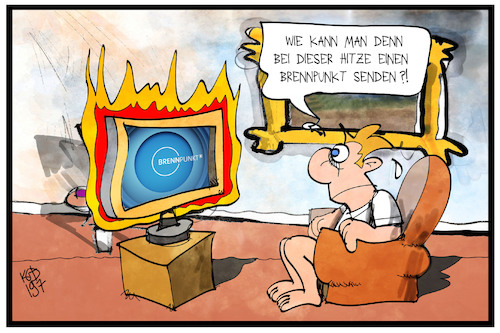 Cartoon: Brennpunkt Hitze (medium) by Kostas Koufogiorgos tagged karikatur,koufogiorgos,illustration,cartoon,brennpunkt,hitze,fernsehen,zuschauer,sommer,hitzewelle,rekordhitze,ard,brennen,feuer,karikatur,koufogiorgos,illustration,cartoon,brennpunkt,hitze,fernsehen,zuschauer,sommer,hitzewelle,rekordhitze,ard,brennen,feuer