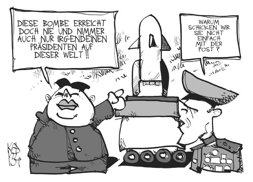 Cartoon: Briefbombe (medium) by Kostas Koufogiorgos tagged koufogiorgos,kostas,karikatur,konflikt,rakete,nordkorea,bundespräsident,gauck,briefbombe,bombe,bombe,briefbombe,gauck,bundespräsident,nordkorea,rakete,konflikt,karikatur,kostas,koufogiorgos