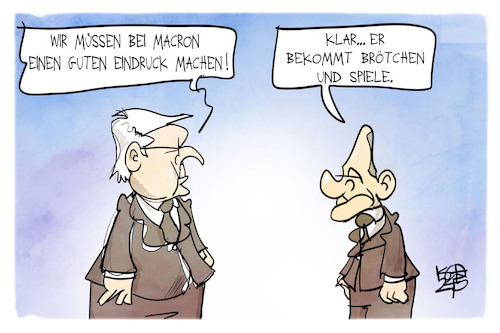 Cartoon: Brötchen und Spiele für Macron (medium) by Kostas Koufogiorgos tagged karikatur,koufogiorgos,deutschland,frankreich,macron,steinmeier,scholz,spiele,brötchen,karikatur,koufogiorgos,deutschland,frankreich,macron,steinmeier,scholz,spiele,brötchen