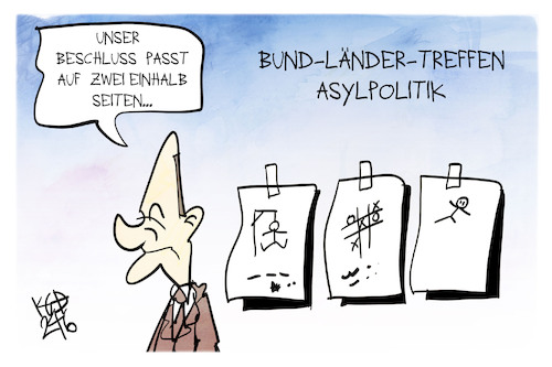 Cartoon: Bund-Länder-Treffen (medium) by Kostas Koufogiorgos tagged karikatur,koufogiorgos,bund,länder,beschluss,papier,scholz,karikatur,koufogiorgos,bund,länder,beschluss,papier,scholz