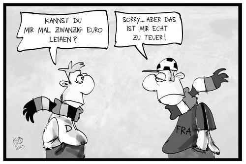 Cartoon: Bundesanleihen (medium) by Kostas Koufogiorgos tagged karikatur,koufogiorgos,illustration,cartoon,bundesanleihen,staatsanleihe,deutschland,rendite,frankreich,geld,leihen,wirtschaft,zinsen,negativzins,karikatur,koufogiorgos,illustration,cartoon,bundesanleihen,staatsanleihe,deutschland,rendite,frankreich,geld,leihen,wirtschaft,zinsen,negativzins