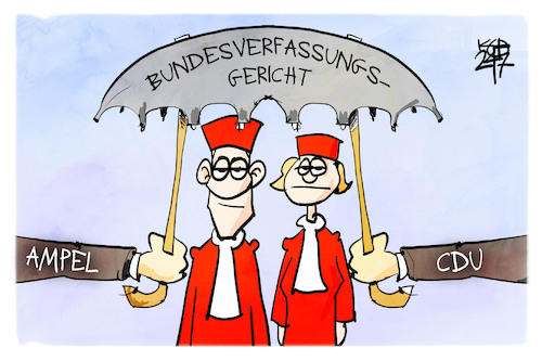 Cartoon: Bundesverfassungsgericht (medium) by Kostas Koufogiorgos tagged karikatur,koufogiorgos,bundesverfassungsgericht,schutz,schirm,cdu,ampel,zusammenarbeit,karikatur,koufogiorgos,bundesverfassungsgericht,schutz,schirm,cdu,ampel,zusammenarbeit