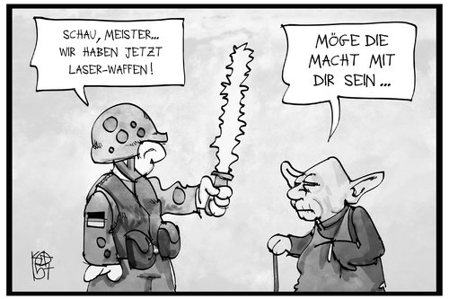 Cartoon: Bundeswehr (medium) by Kostas Koufogiorgos tagged karikatur,koufogiorgos,illustration,cartoon,yoda,yedi,soldat,bundeswehr,film,zitat,star,wars,laser,waffe,rüstung,militär,ausbildung,karikatur,koufogiorgos,illustration,cartoon,yoda,yedi,soldat,bundeswehr,film,zitat,star,wars,laser,waffe,rüstung,militär,ausbildung