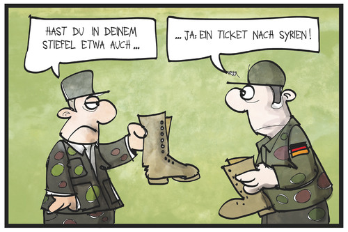 Cartoon: Bundeswehr (medium) by Kostas Koufogiorgos tagged karikatur,koufogiorgos,illustration,cartoon,nikolaus,stiefel,soldat,bundestag,geschenk,syrien,einsatz,armee,karikatur,koufogiorgos,illustration,cartoon,nikolaus,stiefel,soldat,bundestag,geschenk,syrien,einsatz,armee