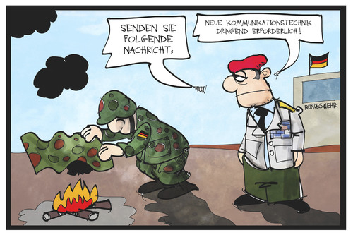 Cartoon: Bundeswehr (medium) by Kostas Koufogiorgos tagged karikatur,koufogiorgos,illustration,cartoon,bundeswehr,ruestung,ruestungsmaengel,soldat,kommandant,kommunikation,rauchzeichen,signal,technik,kommunikationstechnik,modernisierung,heer,verteidigung,karikatur,koufogiorgos,illustration,cartoon,bundeswehr,ruestung,ruestungsmaengel,soldat,kommandant,kommunikation,rauchzeichen,signal,technik,kommunikationstechnik,modernisierung,heer,verteidigung