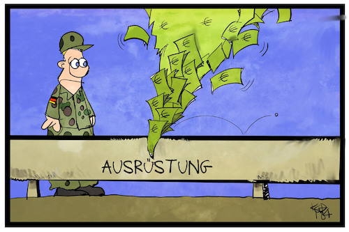 Cartoon: Bundeswehr (medium) by Kostas Koufogiorgos tagged karikatur,koufogiorgos,illustration,cartoon,bundesrechnungshof,geld,verschwendung,leck,bundeswehr,ausrüstung,militär,soldat,ausstattung,karikatur,koufogiorgos,illustration,cartoon,bundesrechnungshof,geld,verschwendung,leck,bundeswehr,ausrüstung,militär,soldat,ausstattung