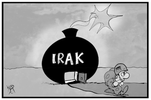 Cartoon: Bundeswehr im Irak (medium) by Kostas Koufogiorgos tagged karikatur,koufogiorgos,illustration,cartoon,bundeswehr,bombe,irak,militär,soldaten,krieg,konflikt,karikatur,koufogiorgos,illustration,cartoon,bundeswehr,bombe,irak,militär,soldaten,krieg,konflikt