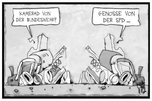 Cartoon: Bundeswehr und SPD (medium) by Kostas Koufogiorgos tagged karikatur,koufogiorgos,illustration,cartoon,bundeswehr,spd,partei,ausrüstung,schrott,bruchlandung,sozialdemokraten,kamerad,genosse,demokratie,militär,soldat,armee,karikatur,koufogiorgos,illustration,cartoon,bundeswehr,spd,partei,ausrüstung,schrott,bruchlandung,sozialdemokraten,kamerad,genosse,demokratie,militär,soldat,armee