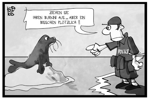 Cartoon: Burkini Ban (medium) by Kostas Koufogiorgos tagged karikatur,koufogiorgos,illustration,cartoon,burkini,ban,verbot,robbe,seehund,polizei,anstand,sitte,baden,islam,kleidung,religion,karikatur,koufogiorgos,illustration,cartoon,burkini,ban,verbot,robbe,seehund,polizei,anstand,sitte,baden,islam,kleidung,religion