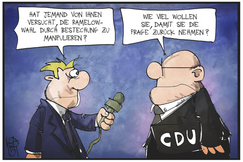 Cartoon: CDU-Bestechungsäffäre (medium) by Kostas Koufogiorgos tagged karikatur,koufogiorgos,illustration,cartoon,cdu,bestechung,thüringen,ramelow,wahl,reporter,journalist,politik,politiker,partei,betrug,manipulation,karikatur,koufogiorgos,illustration,cartoon,cdu,bestechung,thüringen,ramelow,wahl,reporter,journalist,politik,politiker,partei,betrug,manipulation