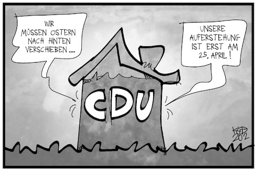 Cartoon: CDU-Vorsitz (medium) by Kostas Koufogiorgos tagged karikatur,koufogiorgos,illustration,cartoon,cdu,vorsitz,ostern,auferstehung,haus,partei,christdemokraten,karikatur,koufogiorgos,illustration,cartoon,cdu,vorsitz,ostern,auferstehung,haus,partei,christdemokraten