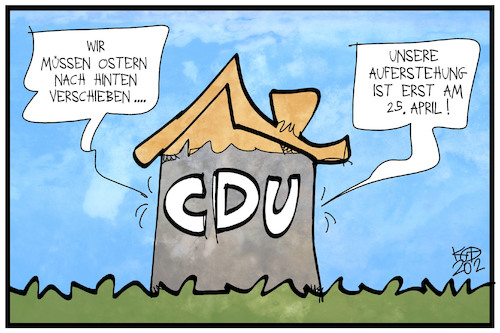 Cartoon: CDU-Vorsitz (medium) by Kostas Koufogiorgos tagged karikatur,koufogiorgos,illustration,cartoon,cdu,vorsitz,ostern,auferstehung,haus,partei,christdemokraten,karikatur,koufogiorgos,illustration,cartoon,cdu,vorsitz,ostern,auferstehung,haus,partei,christdemokraten