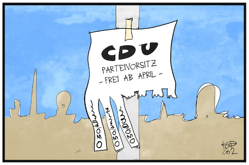 Cartoon: CDU-Vorsitz (medium) by Kostas Koufogiorgos tagged karikatur,koufogiorgos,illustration,cartoon,cdu,vorsitz,kampkandidatur,kampfabstimmung,anzeige,partei,christdemokraten,karikatur,koufogiorgos,illustration,cartoon,cdu,vorsitz,kampkandidatur,kampfabstimmung,anzeige,partei,christdemokraten