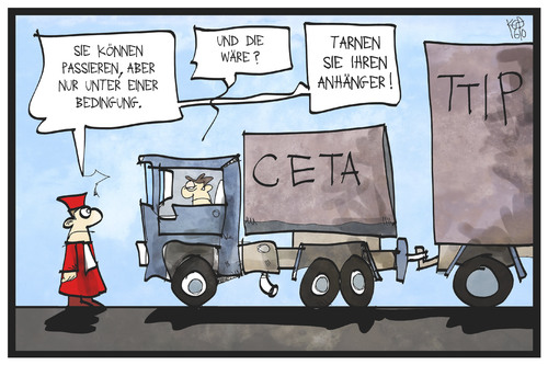 Cartoon: CETA (medium) by Kostas Koufogiorgos tagged karikatur,koufogiorgos,illustration,cartoon,ceta,bvg,bundesverfassungsgericht,richter,ttip,freihandelsabkommen,auto,anhänger,urteil,bedingung,auflage,kanada,eu,klage,karikatur,koufogiorgos,illustration,cartoon,ceta,bvg,bundesverfassungsgericht,richter,ttip,freihandelsabkommen,auto,anhänger,urteil,bedingung,auflage,kanada,eu,klage