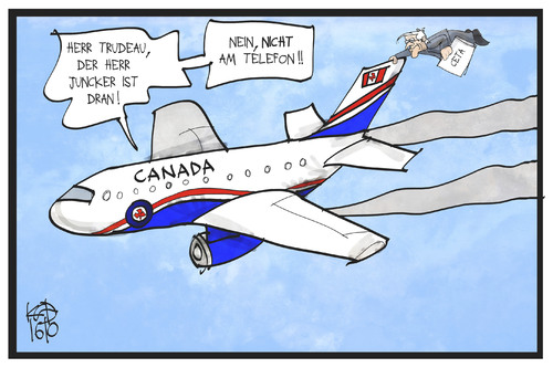 Cartoon: CETA (medium) by Kostas Koufogiorgos tagged karikatur,koufogiorgos,illustration,cartoon,ceta,freihandel,abkommen,trudeau,juncker,telefon,flugzeug,gipfel,treffen,einigung,kanada,karikatur,koufogiorgos,illustration,cartoon,ceta,freihandel,abkommen,trudeau,juncker,telefon,flugzeug,gipfel,treffen,einigung,kanada