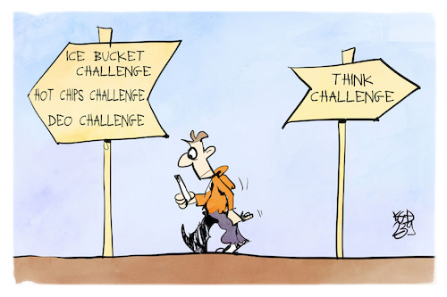 Cartoon: Challenges (medium) by Kostas Koufogiorgos tagged karikatur,koufogiorgos,challenge,deo,ice,bucket,hot,chilli,think,internet,trend,jugend,karikatur,koufogiorgos,challenge,deo,ice,bucket,hot,chilli,think,internet,trend,jugend